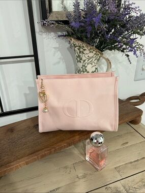 Dior Light Pink Embossed Logo Clutch with Gold Charm